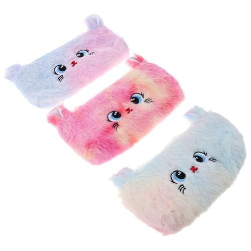 NUOBESTY 3 Stück Plüschkatze Bleistiftkoffer Schreibwarenetui mit Reißverschluss Katzen-Briefpapieretui Schullieferungen Bleistiftkoffer Federmäppchen Bleistift-Organizer-Etui Polyester von NUOBESTY
