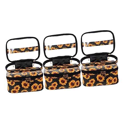 NUOBESTY 3st Sonnenblumen-Kosmetiktasche Große Kosmetiktaschen Für Damen Kosmetik-trenntasche Zweilagige Kosmetiktasche Tragbare Kosmetiktasche Reisen Marmor Hautpflege Polyester von NUOBESTY