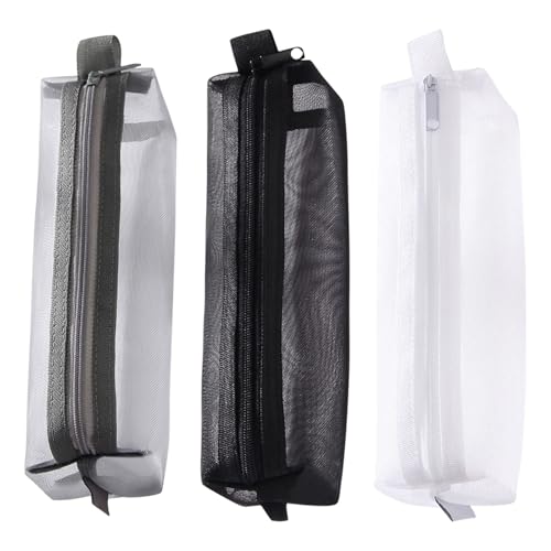 NUOBESTY 3-teiliges transparentes Federmäppchen aus Netzstoff: Große Stiftetasche mit Reißverschluss – Schreibwarentasche für Schüler – einfache Aufbewahrung aus Netzstoff mit Gittermuster für von NUOBESTY