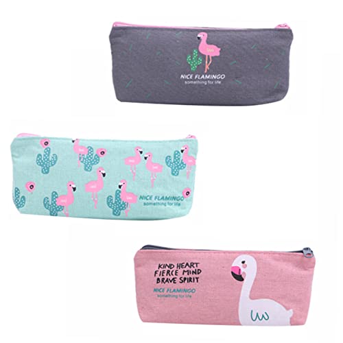 NUOBESTY 3St Mäppchen Kosmetiktäschchen für Mädchen Make-up-Tasche mit großer Kapazität Flamingo-Kupplung schöne Stiftetasche aus Segeltuch Flamingo-Stifttasche Einfach studentischer Stift von NUOBESTY