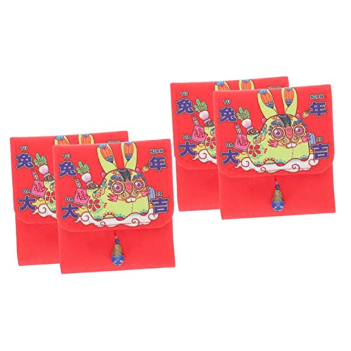 NUOBESTY 4 Stück 2023 Jahr Der Roten Kaninchenpakete Chinesische Glücksgeldtasche Dekoratives Rotes Paket Chinesisches Neujahr Hong Bao Goldene Hasenmünze Stoff Hochzeit Kind Geldbörse von NUOBESTY