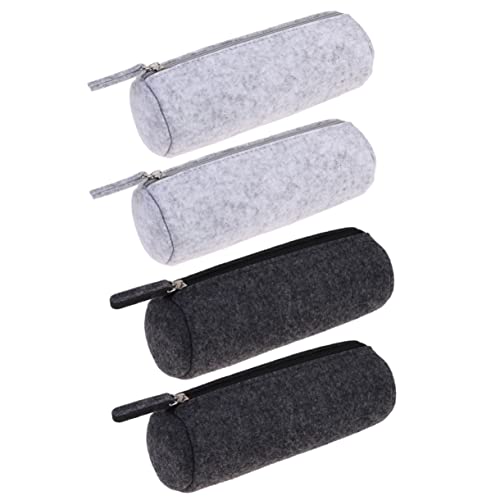 NUOBESTY 4stücke Bleistifthalter Aus Filz Mit Reißverschluss Als Federmäppchen Kosmetiktasche Schreibwaren-Organizer Dunkelgrau Runder Design von NUOBESTY