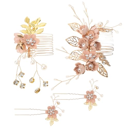 NUOBESTY 4 Stück Braut-Hochzeits-Haarnadeln Kristallperlen-Haarnadeln Clips Blumen-Kopfschmuck Vintage-Hochzeits-Haarschmuck Für Bräute Und Frauen (Rosa) von NUOBESTY