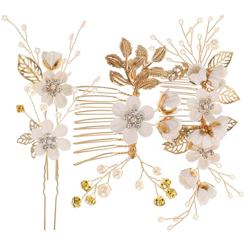 NUOBESTY 4 Stück Braut-Hochzeits-Haarnadeln Kristallperlen-Haarnadeln Clips Blumen-Kopfschmuck Vintage-Hochzeits-Haarschmuck Für Bräute Und Frauen (Weiß) von NUOBESTY