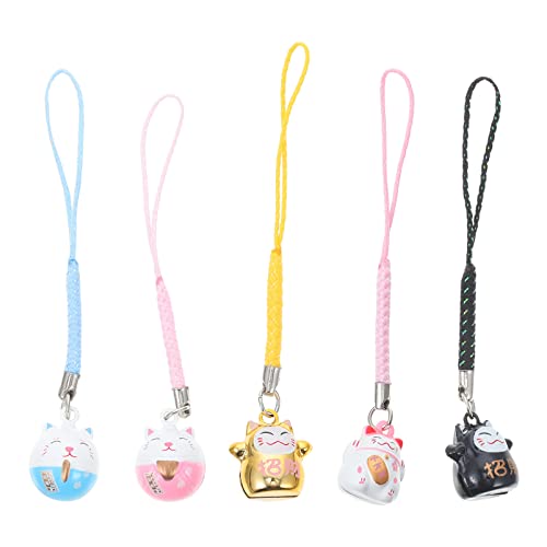 NUOBESTY 5 Stücke Maneki Neko Japanische Maneki Neko Glück Anhänger Böse Vermeidung Symbol Maskottchen Anhänger Telefon Lanyard Schlüsselbund Anhänger Glücklich von NUOBESTY