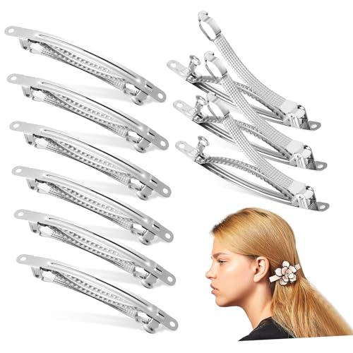 NUOBESTY 50 Stück Metall Haarspangen mit Federmechanismus Stabile Französische Barrette Clips Silberfarben Diy Haarschmuck Zubehör für Frauen und Mädchen Robust und Einfach zu Verwenden von NUOBESTY