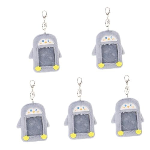 NUOBESTY 5st Mädchen Cartoon Tier Plüsch Kartenhalter Student DREI Zoll Sichtbarer Hohler Kartenhalter Idol Kartendisplay Anhänger (Grauer Pinguin) Anti-diebstahl-Reisetasche Grey PVC von NUOBESTY