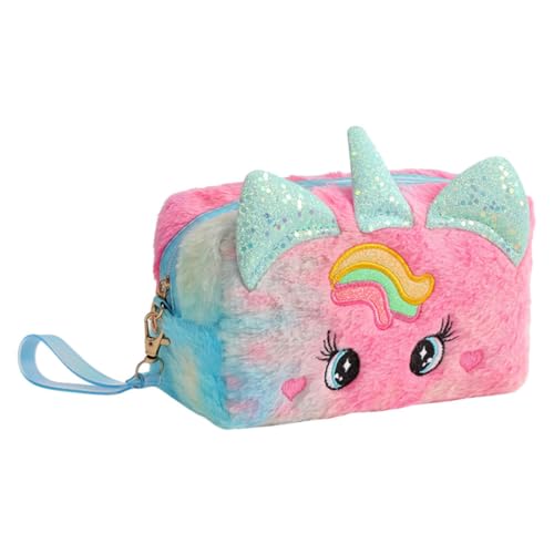 NUOBESTY Federmäppchen Einhorn Schreibwarenkoffer Für Studenten Reise-Make-up-Tasche Make-up-Tasche Für Mädchen Outdoor-Make-up-Tasche Makeup Tasche Mini Reisen Plüsch Kosmetiktasche von NUOBESTY