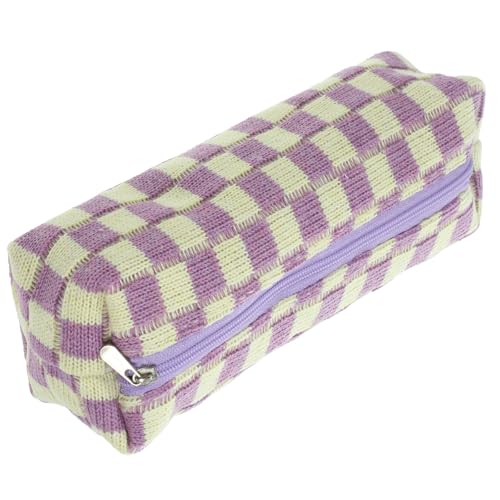 NUOBESTY Federmäppchen Im Schachbrettmuster Organizer Schreibwarenkoffer Kosmetik-Organizer-Tasche Make-up-Organizer-etui Karierte Kosmetiktasche Violett Polyester Student Tragbar Garn von NUOBESTY