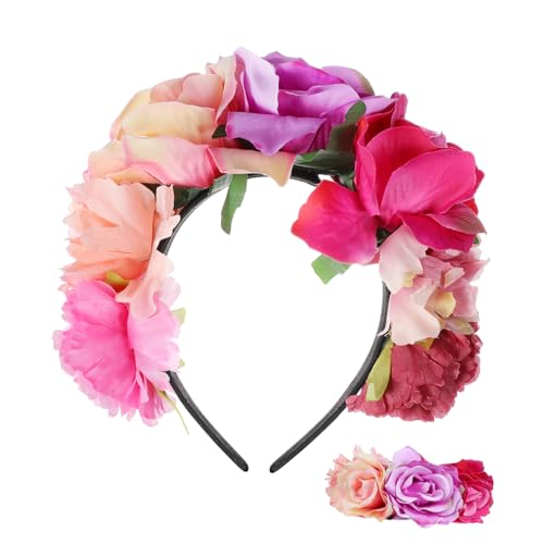 NUOBESTY Frauen Stirnband Halloween Haarbügel, Rosenblumen-Haarband, Kopfschmuck für Party-Dekoration, Polyester, Rosa von NUOBESTY