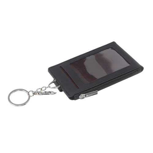 NUOBESTY Kartenhalterschlüsselring Schlüsselbund Kreditkartenetuis für Männer Kartenhülle Name Kartenhalter Karten-Organizer-Kartenetui PU -Abzeichenhalter Bus Pass Wallet Metall Black von NUOBESTY