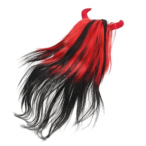 NUOBESTY Lange Gerade Cosplay Perücke mit Kuhhorn Design Realistisch Hautfreundlich für Halloween Kostümpartys Rollenspiele und Karneval Geeignet von NUOBESTY