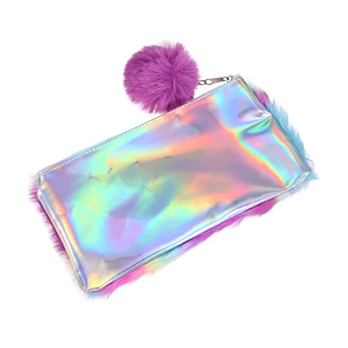 NUOBESTY Federmäppchen Regenbogen Bunte Federmäppchen Flauschiges Federmäppchen Für Mädchen Federmäppchen Mit Reißverschluss Schminktaschen Für Damen Buntstiftetui Geldbörse Fell Student von NUOBESTY