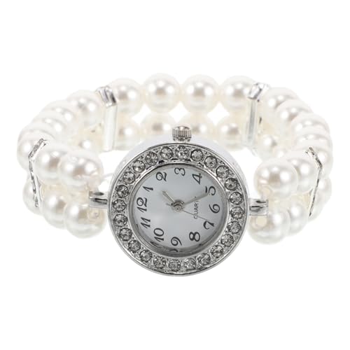 NUOBESTY Perlenarmbandschmuck Charm-Armbanduhr Manschettenuhren Für Damen Perlenuhr Reginald Weihnachtsuhren Damen Vintage-luxusuhren Für Damen Zierliche Goldene Uhr Strass Uhr Plastik Weiß von NUOBESTY