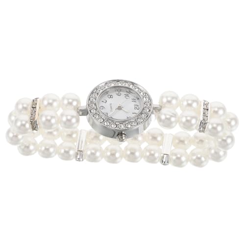 NUOBESTY Perlenarmbandschmuck Süße Uhren Für Damen Manschettenuhren Für Damen Zierliche Goldene Uhr Golduhren Für Damen Vintage Golduhr Weihnachtsuhren Damen Bling Uhr Weiß Legierung von NUOBESTY