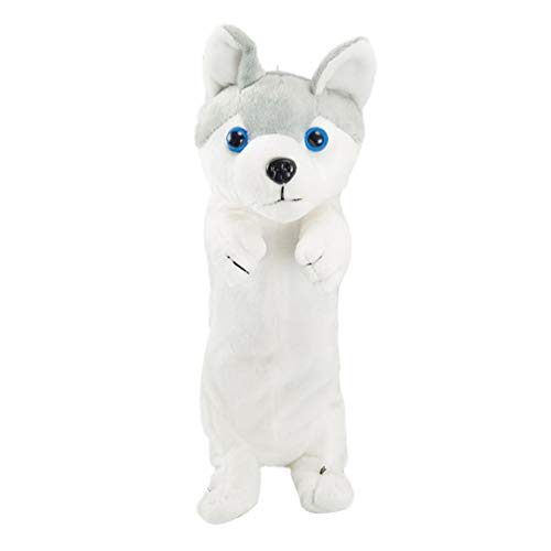 NUOBESTY Plüsch Federmäppchen Plüsch Bleistiftbeutel Hund Federmäppchen Bleistiftbeutel Schreibwaren Fall Stifthalter für Kinder Kleinkinder Student (20 cm Weiß Husky) Bleistiftbox Für Hunde von NUOBESTY