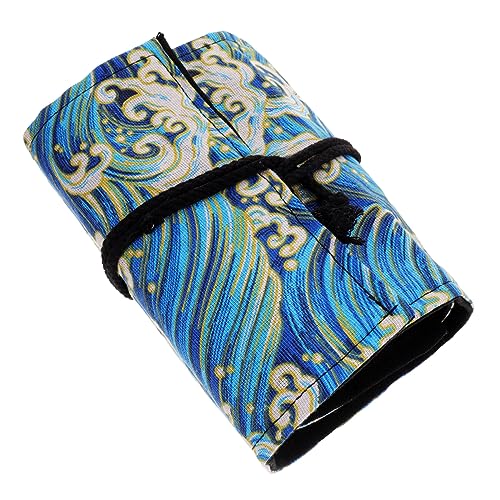 NUOBESTY Rollmäppchen Für Stifte Großes Federmäppchen Mit Filigranem Druckmuster Im Japanischen Stil Tragbarer Stifte-Organizer Für Buntstifte Oder Gelstifte von NUOBESTY