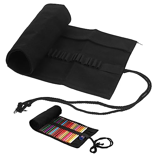 NUOBESTY Rollen Mäppchen Stift-Organizer Bleistifte Stifthalter Über Tasche Für Büromaterial Fall Zubehör Lieferungen Bleistift Tragetasche Leinentasche Buntstiftträger Black Segeltuch von NUOBESTY