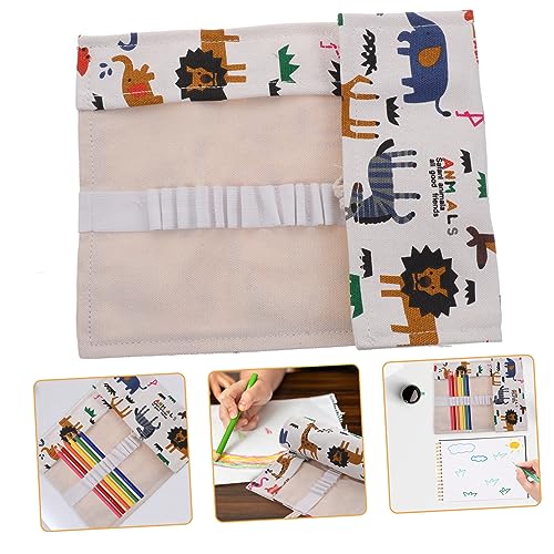 NUOBESTY Rollen Stiftvorhang Aus Leinwand Zeichenkunst-werkzeugtasche Leinwand-stiftverpackung Leinwand-Bleistift-Organizer Pinseltasche Buntstift-Organizer Tier Reisen Etui Segeltuch von NUOBESTY