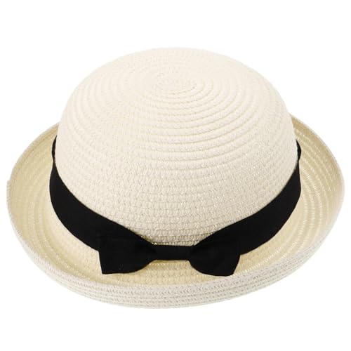 NUOBESTY Sonnenhut Mit Aufrollbarer Krempe Und Schwarzer Schleife Gewebter Stroh-Strandhut FüR Damen Sommer PartyaktivitäTen Im Freien von NUOBESTY