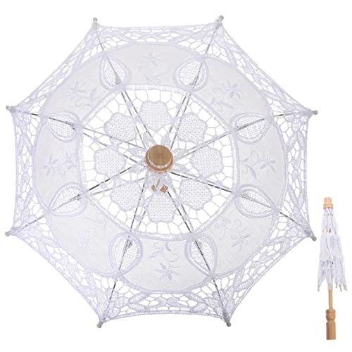 NUOBESTY Spitze Regenschirm 30X30cm Weiß Vintage Hochzeit Braut Regenschirm Spitze Sonnenschirm Regenschirm Kleiner Spitze Regenschirm Mit Griff Für Hochzeit, Foto-Requisiten von NUOBESTY