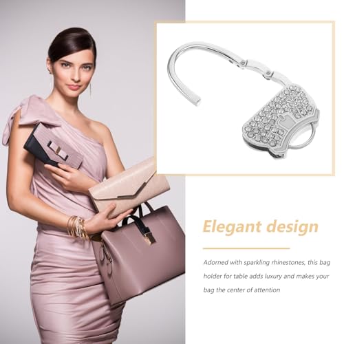 NUOBESTY Stylischer Taschenhalter mit Funkelnden Strasssteinen Robuster Verriegelung für Sichere Handtaschenaufhängung an Tischen Tragbarer Handtaschenhaken für Damen bei Alltag und Partys von NUOBESTY