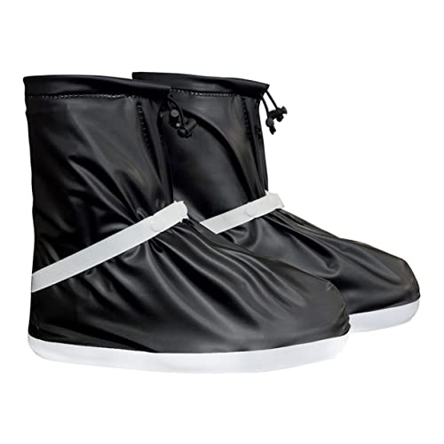 NUOBESTY wasserdichte PVC Überschuhe mit Strapazierfähiger Rutschfester Sohle Verstärkt Wiederverwendbar Regenschutz für Herren und Damen Schwarz bei Regenwetter von NUOBESTY