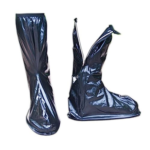 NUOBESTY wasserdichte rutschfeste Wiederverwendbare Regenüberschuhe für Herren Hohe PVC Überschuhe mit Reißverschluss Schuhschutz gegen Schlamm und Nässe Schwarz von NUOBESTY