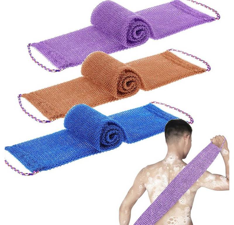 NUODWELL Duschgel 3 Pcs Duschschwamm mit Stiel, Afrikanisches Peeling-Netz,Eincremehilfe von NUODWELL
