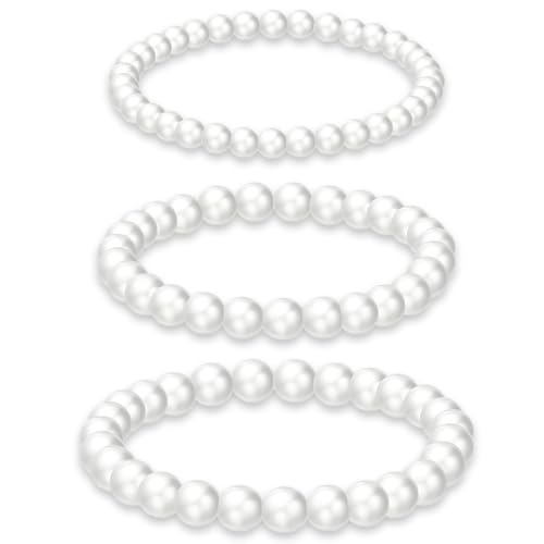 NUOGUAYI Perlenarmband Damen, Perlen Armband, Stretch-Perlenarmband, Klassische Weiß Pearls Armband, Eleganter Alltagsschmuck Als Kreatives Geschenk Für Frauen (3PCS) von NUOGUAYI