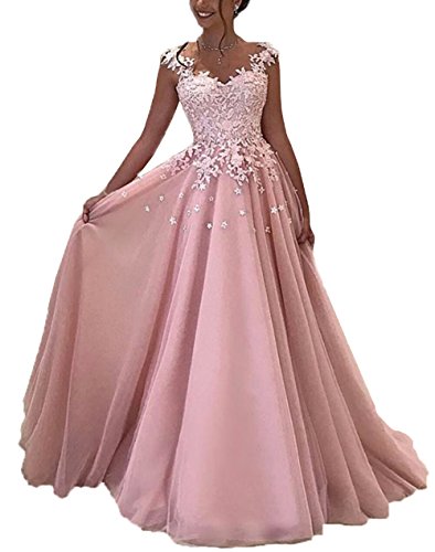 NUOJIA Damen Prinzessin Ballkleider Lange mit Appliques Party Kleid Rosa 48 von NUOJIA