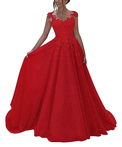 NUOJIA Damen Prinzessin Ballkleider Lange mit Appliques Party Kleid Rot 32 von NUOJIA