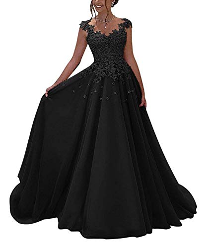 NUOJIA Damen Prinzessin Ballkleider Lange mit Appliques Party Kleid Schwarz 42 von NUOJIA