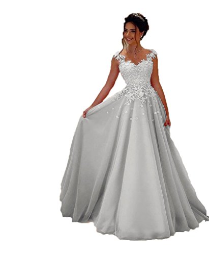 NUOJIA Damen Prinzessin Ballkleider Lange mit Appliques Party Kleid Silber 44 von NUOJIA