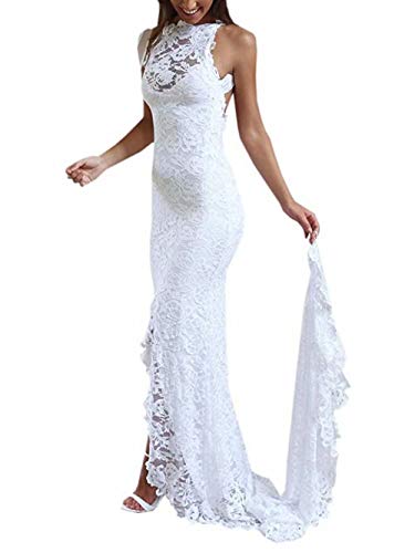 NUOJIA Rückenfrei Spitze Hochzeitskleid Standesamt Boho Böhmisch Brautkleider Meerjungfrau Elfenbein 36 von NUOJIA