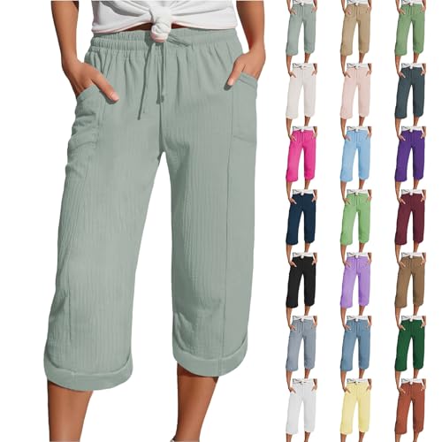 Nuoke Strandkleid Damen, Musselin Kurze Hose Damen 2025 Sommer Leinen Shorts Beach Hosen Sommerhose Leicht Stoffhose Kleid Leinenhose Bluse, Silber XL von Nuoke