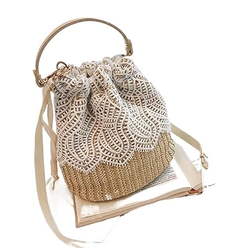 NUONUO Strohtaschen Damen Bambus Handtasche Sommer Strand Handtasche Tasche Halbmond Tasche Stroh Spitze gewebt Reise Sling Bag Schulter Umhängetasche for Frauen Beige Strohtasche (Color : Tree) von NUONUO