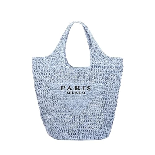 NUONUO Strohtaschen Damen Casual Hohl Stroh Frauen Schulter Taschen Designer Buchstaben Handtaschen Papier Gewebt Große Einkaufstasche Handgemachte Sommer Strand Geldbörsen Strohtasche (Color : Blue) von NUONUO