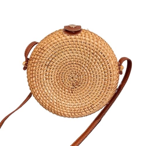 NUONUO Strohtaschen Damen Handgewebte weibliche Umhängetasche, verstellbarer Riemen, Rattan, Damen-Umhängetasche, große Kapazität, tragbare, langlebige Aufbewahrung Strohtasche (Color : Round) von NUONUO