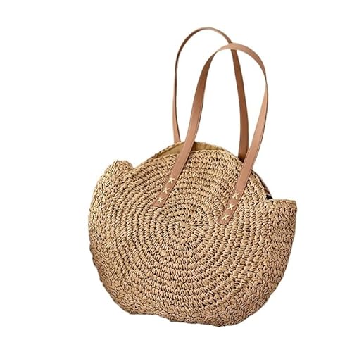 NUONUO Strohtaschen Damen Sommer Runde Stroh Schulter Tasche Frauen Große Kapazität Handtasche Handgemachte Strand Taschen Mode Rattan Griff Tasche Urlaub Tote Strohtasche (Color : Blue Style3) von NUONUO