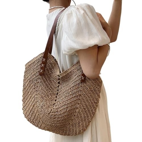 NUONUO Strohtaschen Damen Sommer-Strohtaschen for Damen, Stroh-Umhängetaschen, Rattan-gewebte Tasche mit Griff oben, hohle Bast-Häkel-Strandtasche, lässige Handtaschen Strohtasche (Color : Style 1) von NUONUO