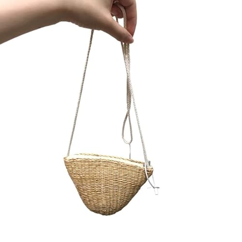 NUONUO Strohtaschen Damen Stroh-Strandtasche, handgefertigt, gewebt, runde Rattan-Tasche mit Flechtmuster, Damen-Sommer-Bali-Bohemia-Umhängetasche Strohtasche (Color : Style 1-Mini) von NUONUO