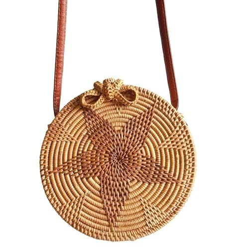 NUONUO Strohtaschen Damen Stroh-Strandtasche, handgefertigt, gewebt, runde Rattan-Tasche mit Flechtmuster, Damen-Sommer-Bali-Bohemia-Umhängetasche Strohtasche (Color : Style 11-20x8cm) von NUONUO