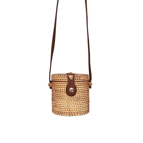 NUONUO Strohtaschen Damen Stroh-Strandtasche, handgefertigt, gewebt, runde Rattan-Tasche mit Flechtmuster, Damen-Sommer-Bali-Bohemia-Umhängetasche Strohtasche (Color : Style 12-13x13cm) von NUONUO