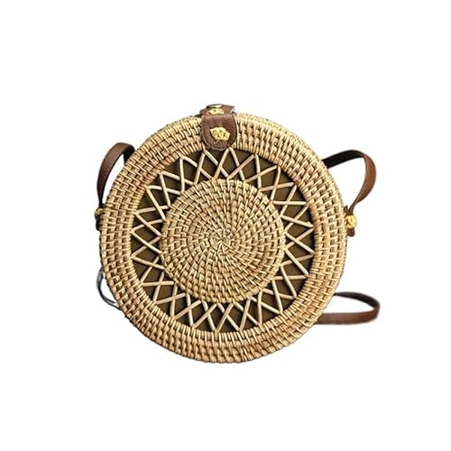 NUONUO Strohtaschen Damen Stroh-Strandtasche, handgefertigt, gewebt, runde Rattan-Tasche mit Flechtmuster, Damen-Sommer-Bali-Bohemia-Umhängetasche Strohtasche (Color : Style 13-20x8cm) von NUONUO