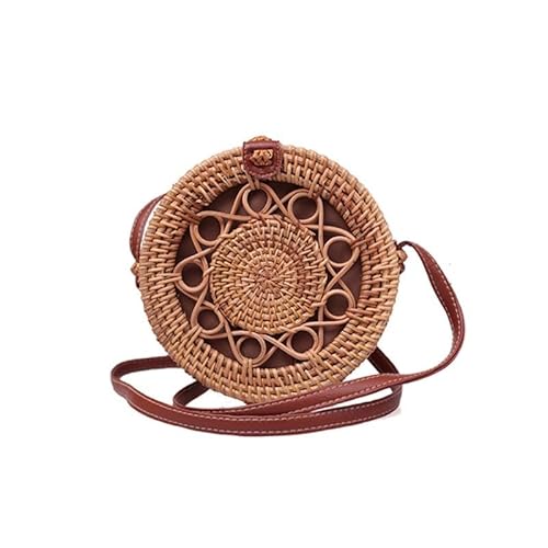 NUONUO Strohtaschen Damen Stroh-Strandtasche, handgefertigt, gewebt, runde Rattan-Tasche mit Flechtmuster, Damen-Sommer-Bali-Bohemia-Umhängetasche Strohtasche (Color : Style 14-20x8cm) von NUONUO