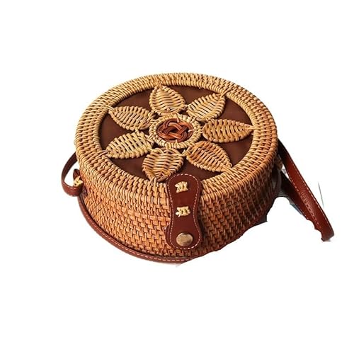 NUONUO Strohtaschen Damen Stroh-Strandtasche, handgefertigt, gewebt, runde Rattan-Tasche mit Flechtmuster, Damen-Sommer-Bali-Bohemia-Umhängetasche Strohtasche (Color : Style 15-20x8cm) von NUONUO