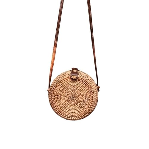 NUONUO Strohtaschen Damen Stroh-Strandtasche, handgefertigt, gewebt, runde Rattan-Tasche mit Flechtmuster, Damen-Sommer-Bali-Bohemia-Umhängetasche Strohtasche (Color : Style 3-18x7cm) von NUONUO