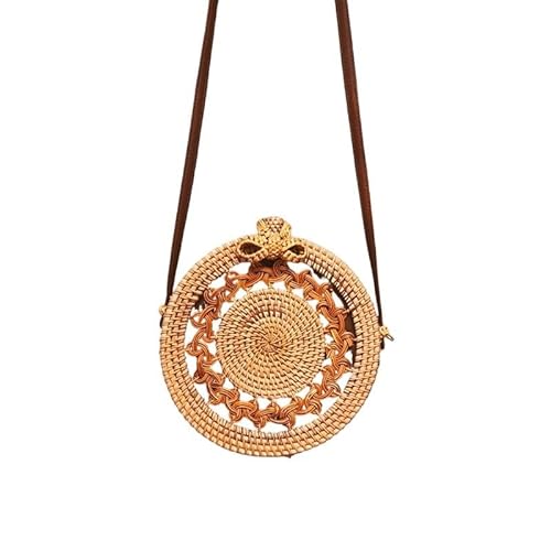 NUONUO Strohtaschen Damen Stroh-Strandtasche, handgefertigt, gewebt, runde Rattan-Tasche mit Flechtmuster, Damen-Sommer-Bali-Bohemia-Umhängetasche Strohtasche (Color : Style 7-20x8cm) von NUONUO