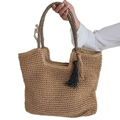 NUONUO Strohtaschen Damen Strohgeflecht-Quasten-Tragetasche, Sommer-Strandtaschen for Damen, große Kapazität, modische Umhängetasche, Damen-Handtaschen und Geldbörsen Strohtasche von NUONUO